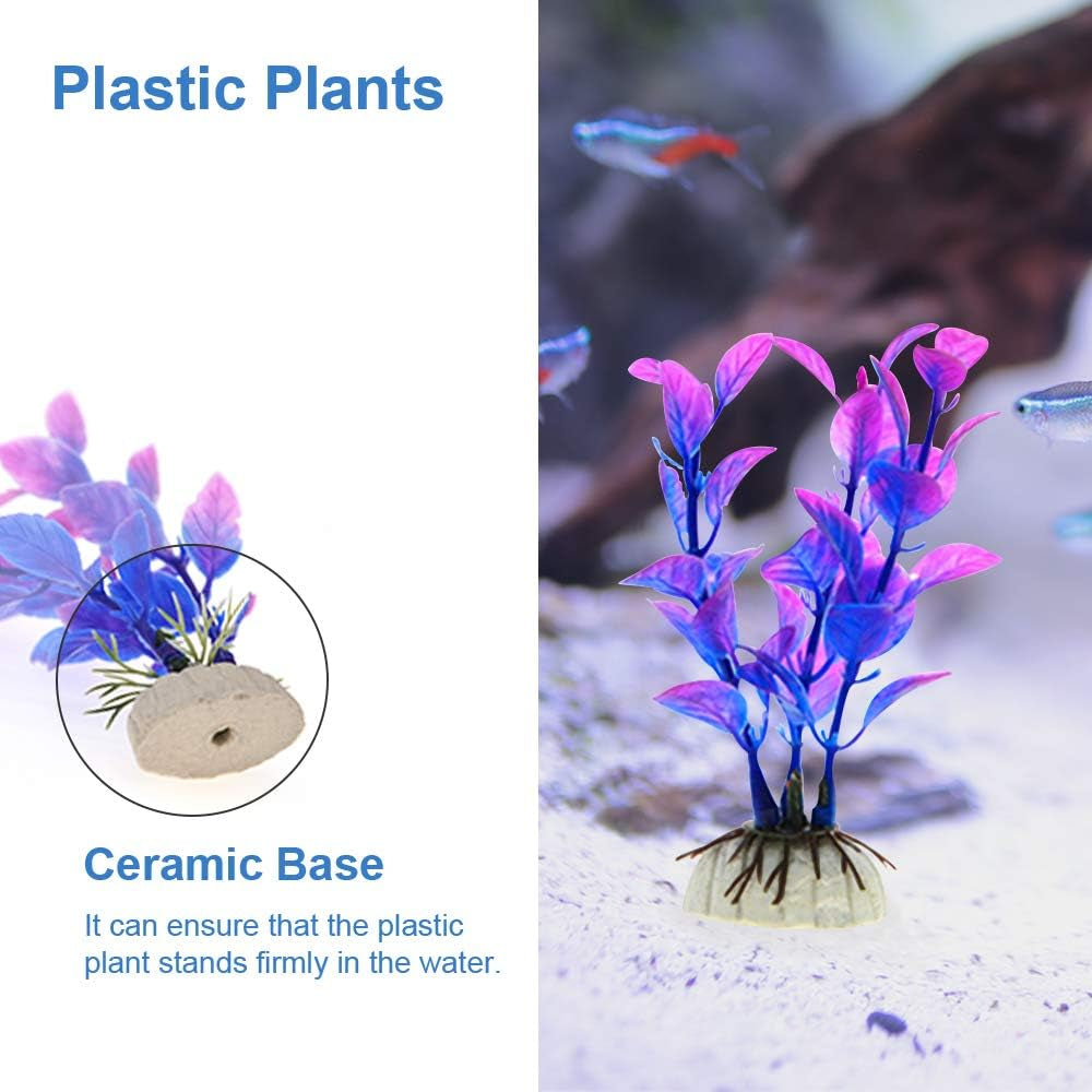 Aquarium Decorations Fish-Tank Accessories Plants - Fish Tank Decor Kit with Artificial Plants and Hideouts Ornaments