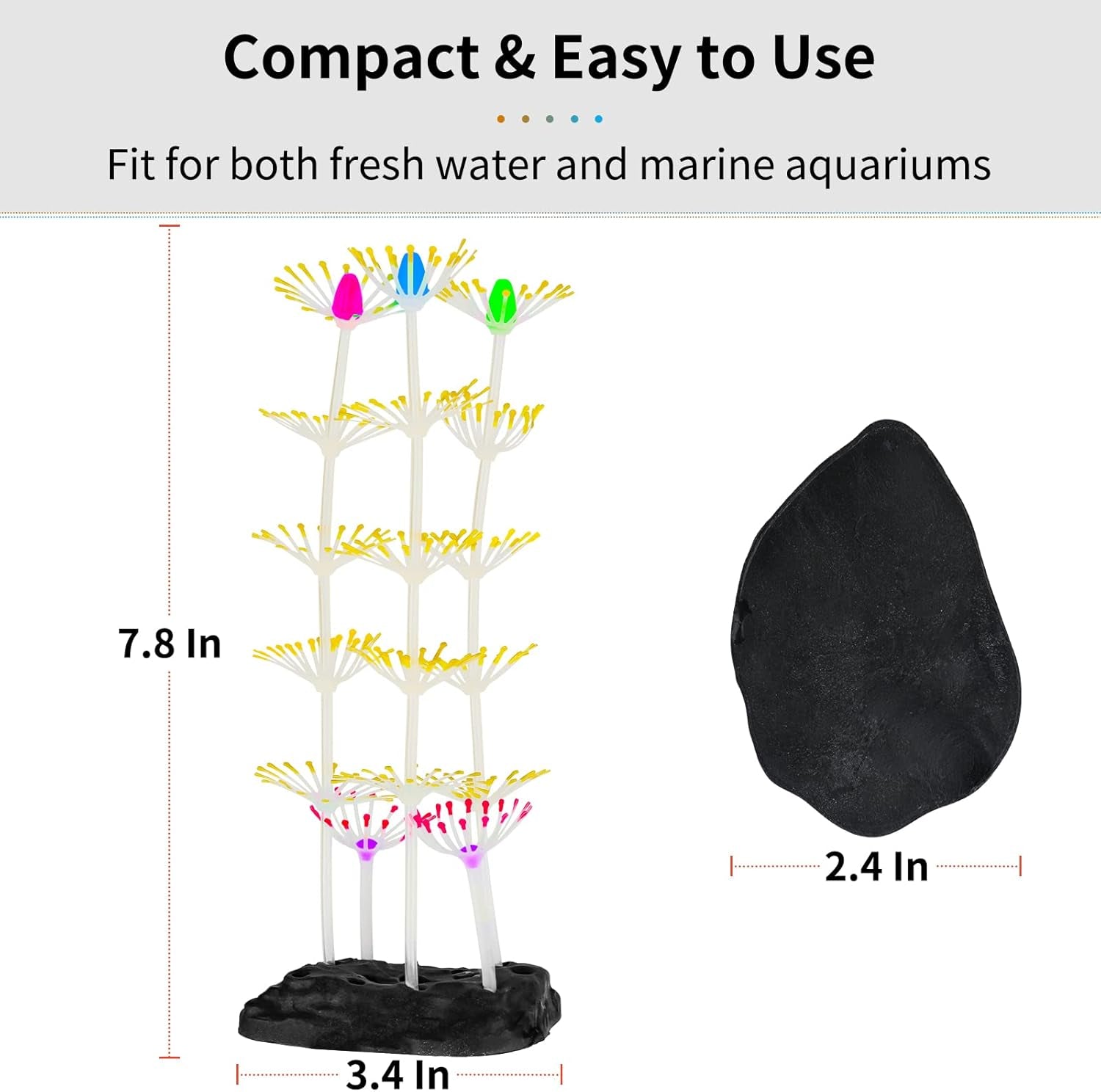 Strip Coral Plant Ornament Glowing Effect Silicone Artificial Decoration for Fish Tank, Aquarium Landscape - Orange