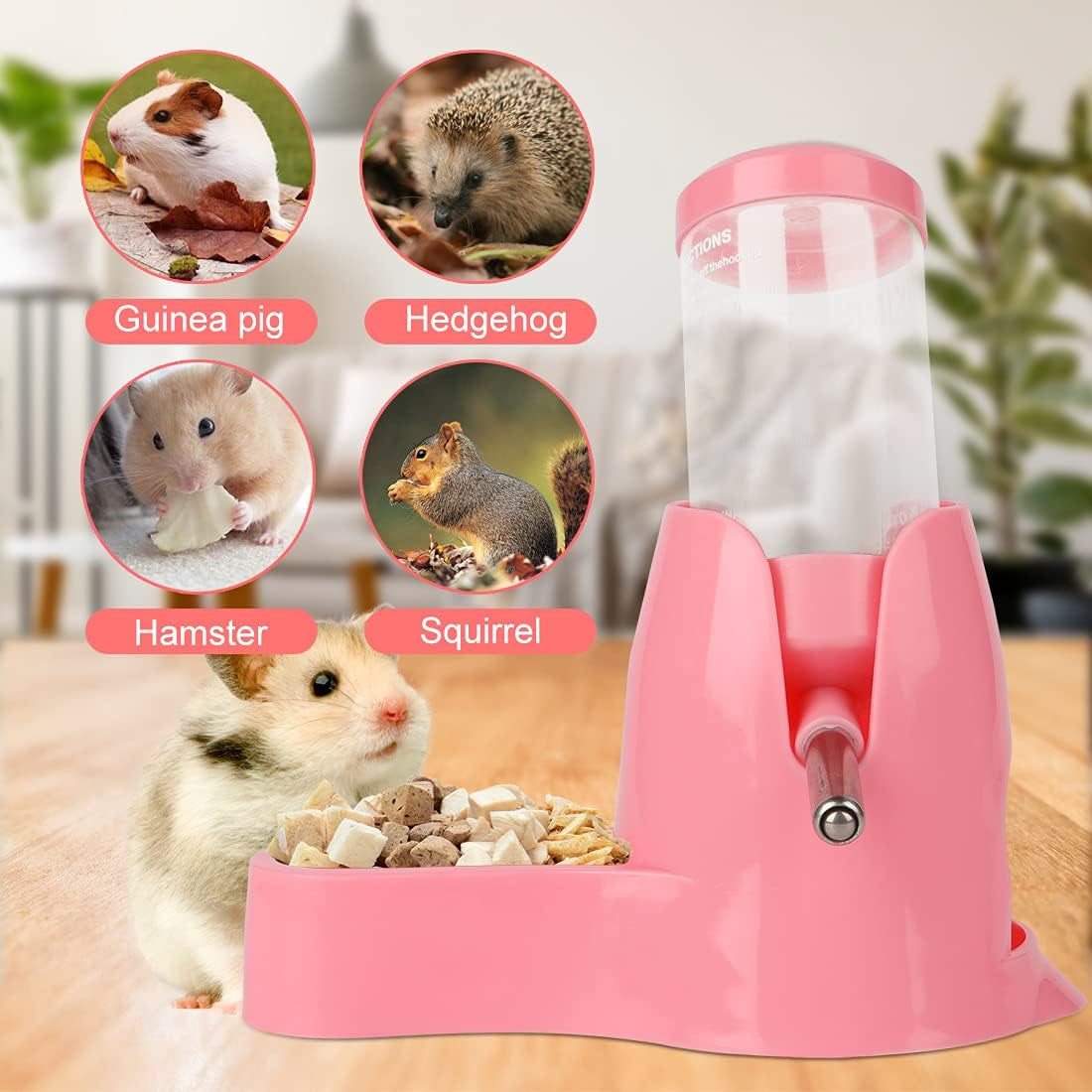 6 Inch Hamster Exercise Ball Small Animals Hamster Running Ball Wheel + Pet Small Animals Hamster Hideout Drinking Waterer 3-In-1 Hanging Water Feeding Bottles Auto Dispenser for Hamsters Rats (Pink)