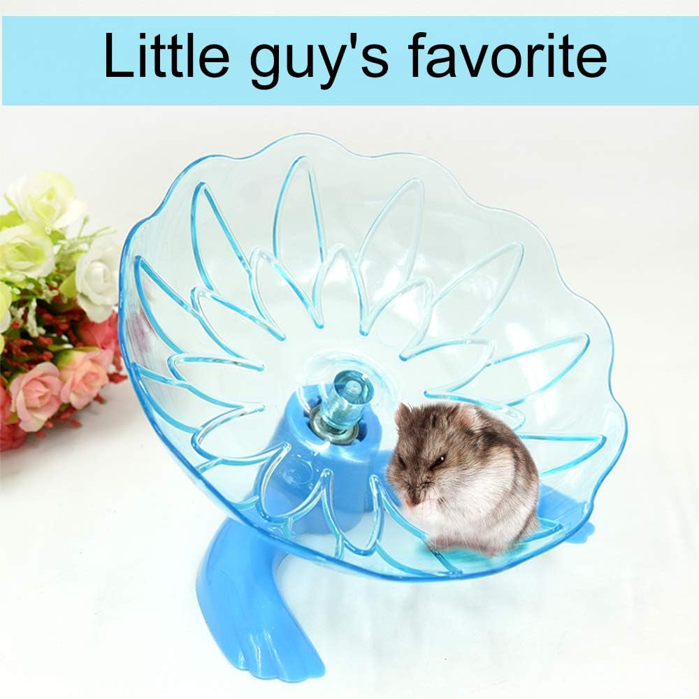 Hamster Flying Saucer, Transparent Plastic Exercise Spinner Sports Wheel for Small Pets like Guinea Pig, Gerbils, Chinchillas (Blue)