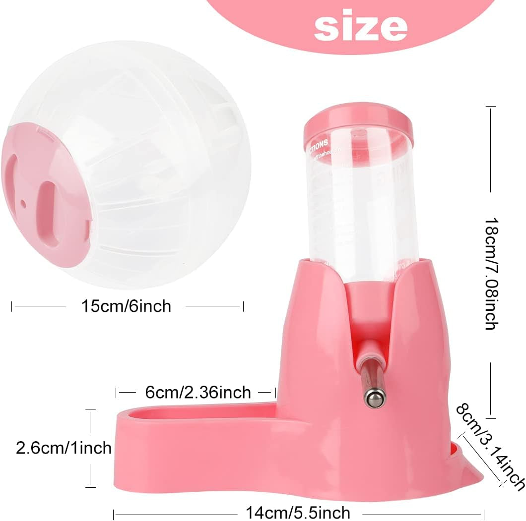 6 Inch Hamster Exercise Ball Small Animals Hamster Running Ball Wheel + Pet Small Animals Hamster Hideout Drinking Waterer 3-In-1 Hanging Water Feeding Bottles Auto Dispenser for Hamsters Rats (Pink)