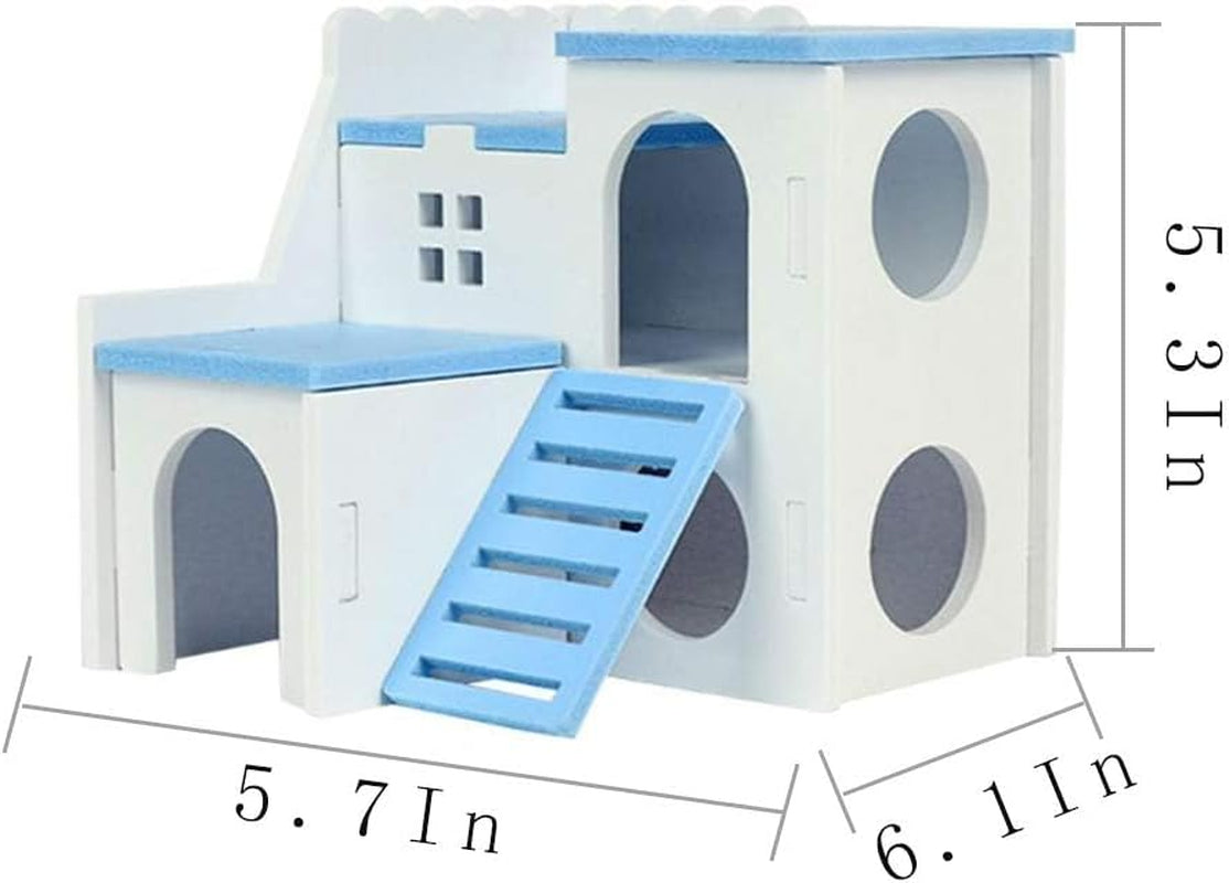 Wooden Hamster House Fun Slide Hideout Hut Rat Hideaway Exercise Toys for for Small Animals like Dwarf Hamster and Mouse Blue(Only for Small Hamster)