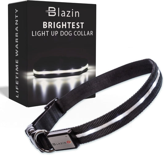 Light up Dog Collar - the Original LED Dog Collar - USB Rechargeable - Waterproof - 1,000 Feet of Visibility - Dog Collar Light for Small, Medium, Large Dogs - US Brand