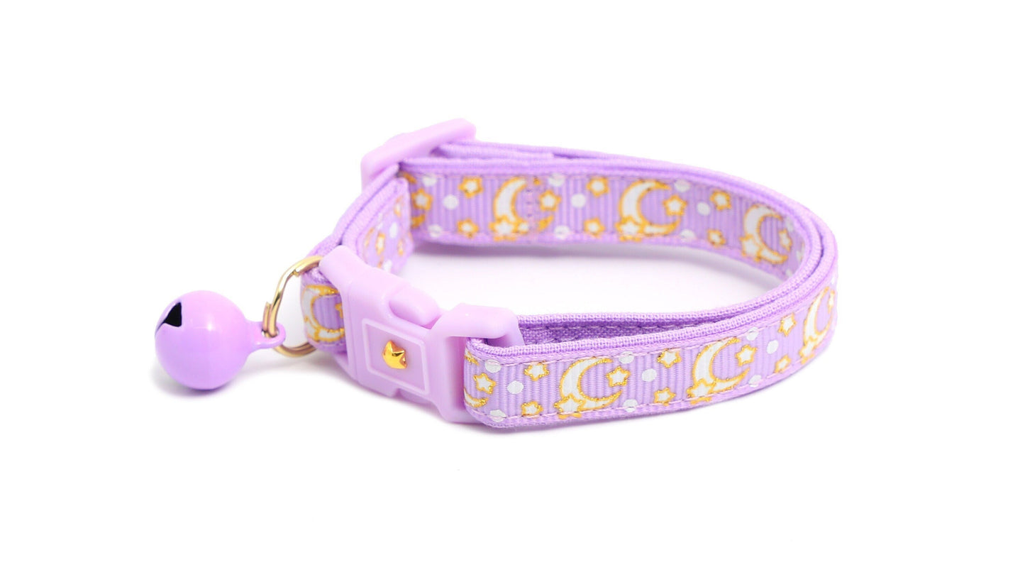 Gold Moons and Stars on Pastel Purple Cat Collar