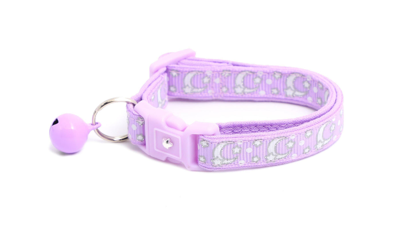 Silver Moons and Stars on Pastel Purple Cat Collar