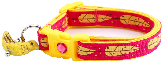 Yellow Bird Feathers on Bright Pink Cat Collar