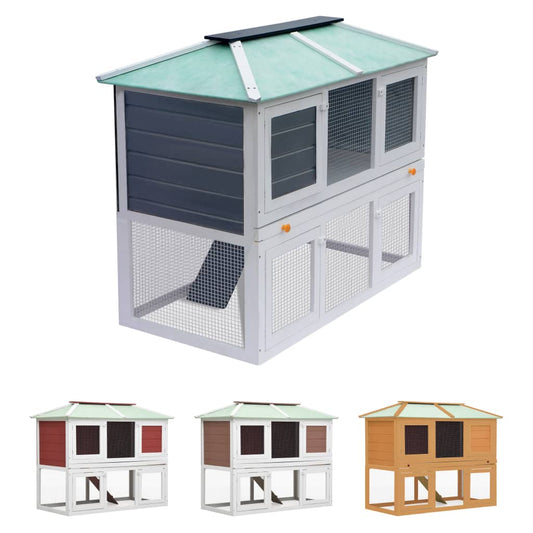 vidaXL Rabbit Hutch Bunny Cage with Pull Out Tray Rabbit Enclosure Solid Wood
