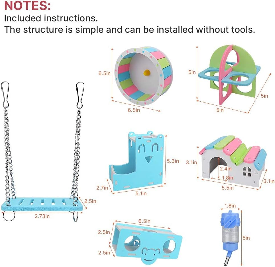 Hamster Toys Wheel Cage Accessories for Dwarf Hamster Wooden House Hideout Syrian Hamster Exercise Wheel Water Bottle with Holder