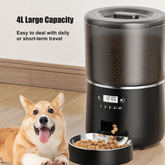 HEYBO Automatic Cat Feeder 4L Auto Pet Cat Dry Food Dispenser with Low Food LED Indication