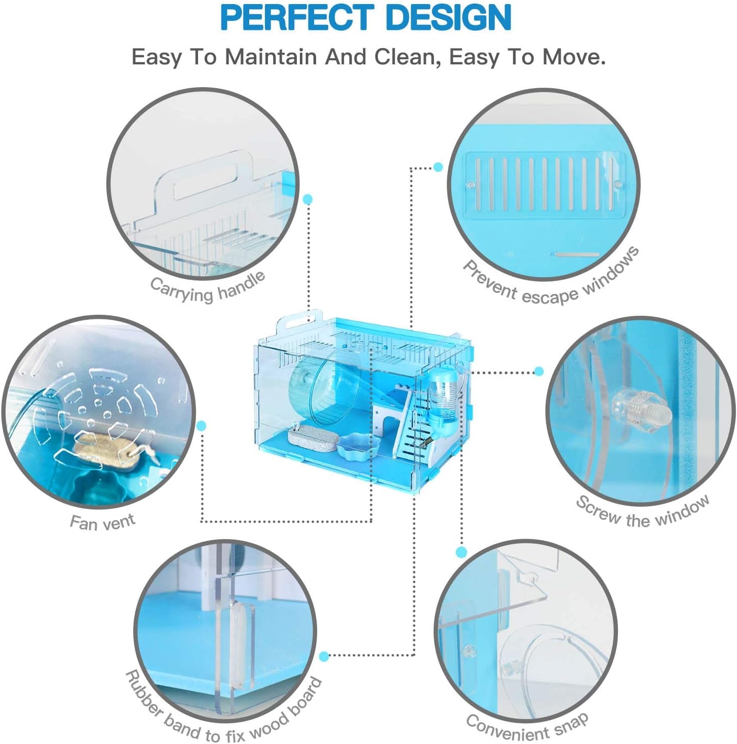 Dwarf Hamster Cage, Hamster Cages and Habitats, Small Animal Cage for Hamsters and Gerbils Includes All Hamster Accessories, 11.8In X 8.7In X 9.1In(Blue)