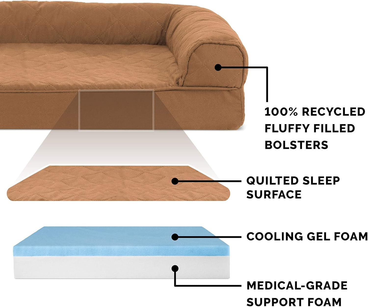 Quilted Sofa-Style Cooling Gel Foam Dog Bed - Toasted Brown, Small