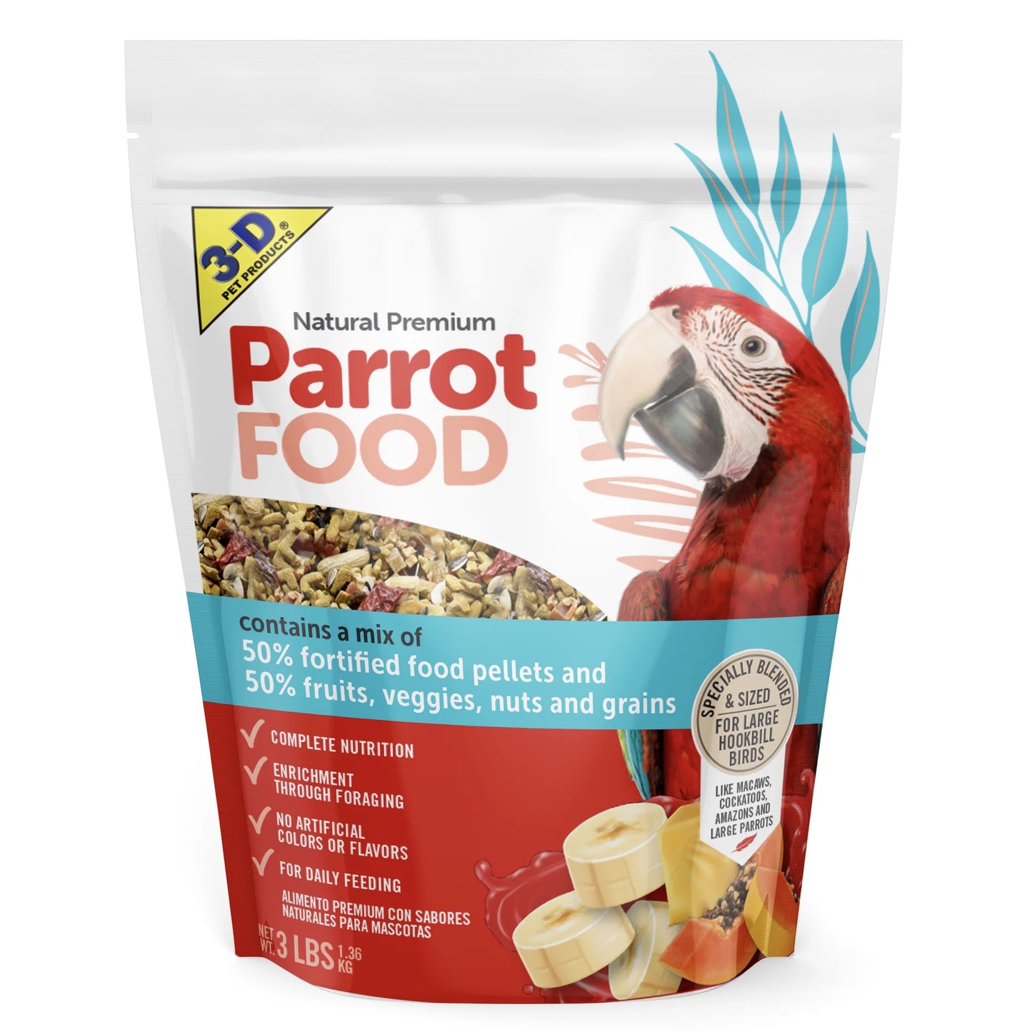 (4 Pack)  Natural Premium Parrot Food, with Fortified Pellets, 3 Lbs