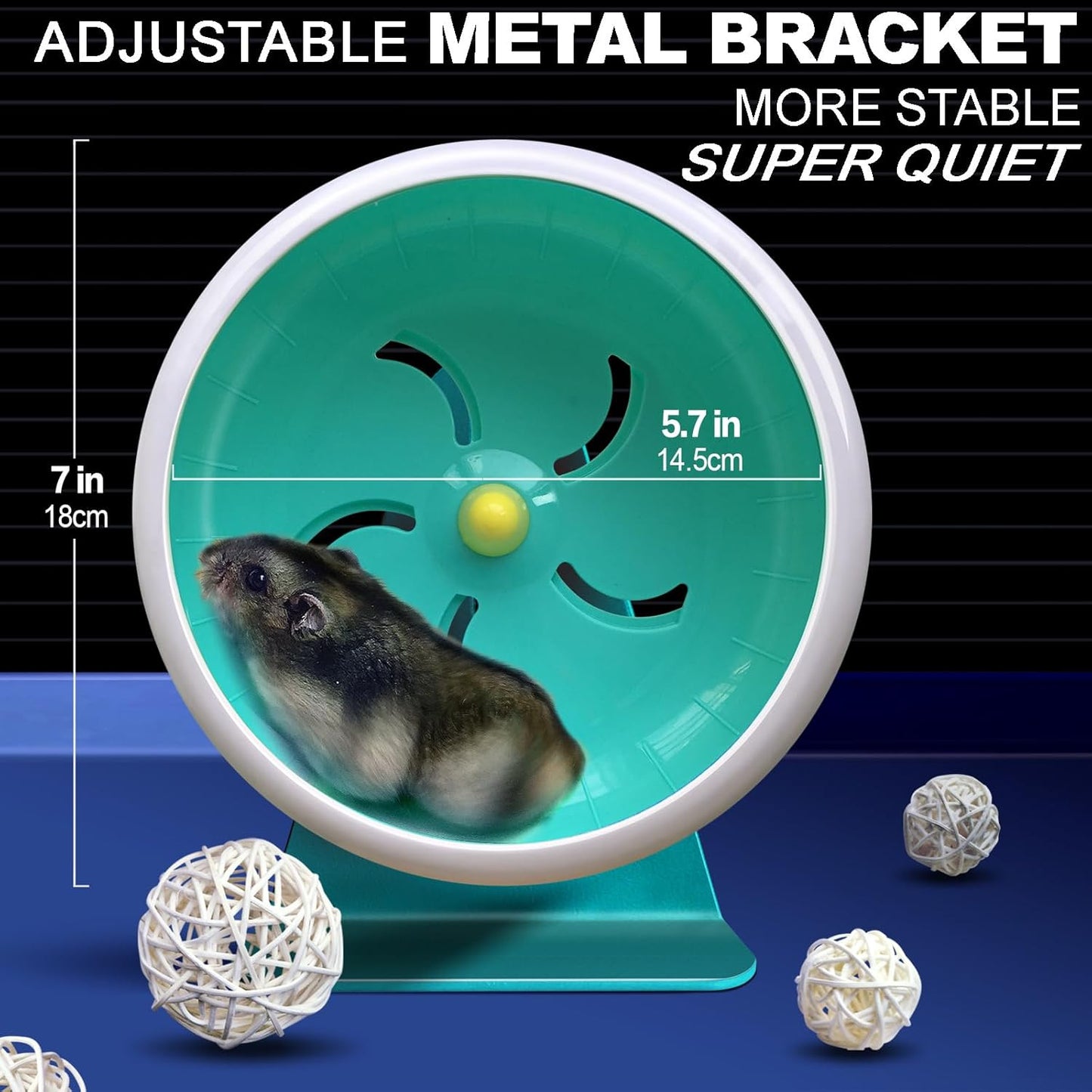 Hamster Silent Wheel, Super-Silent Small Animal Exercise Wheel Accessories, Quiet Hamster Running Wheels with Adjustable Stand for Hamsters,Gerbils,Mice, Small Pet 7In (Blue A)