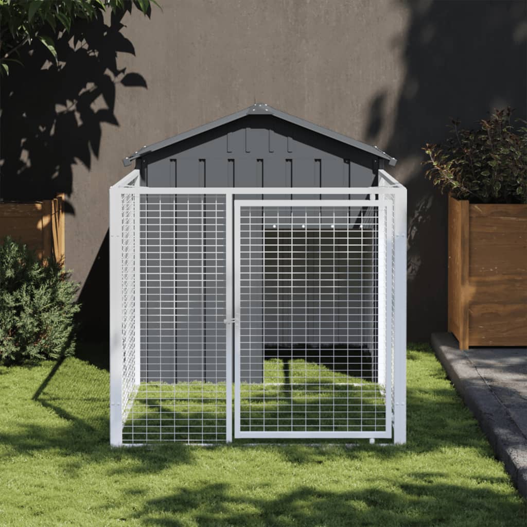 vidaXL Dog House with Run Outdoor Dog Kennel Animal House Galvanized Steel