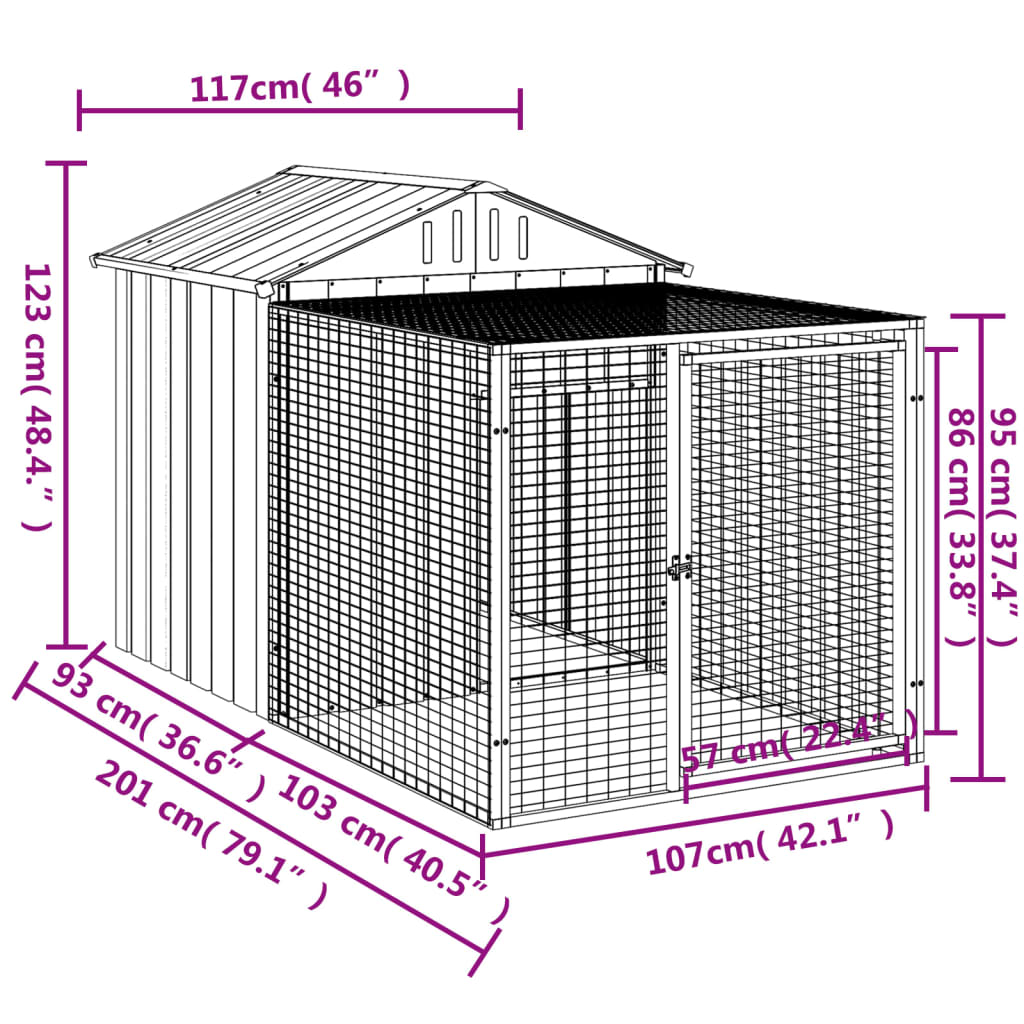 vidaXL Chicken Cage with Run Metal Chicken Coop Animal House Galvanized Steel
