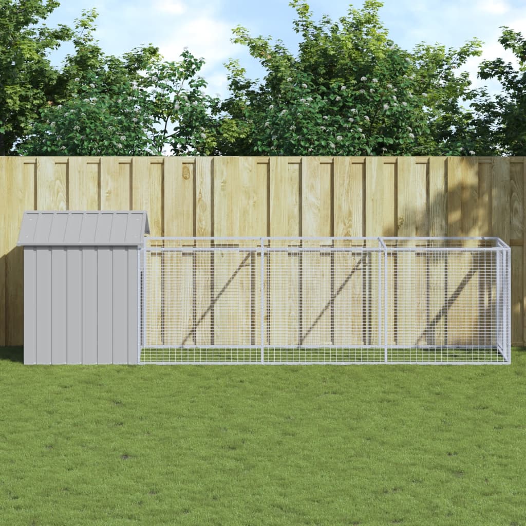 vidaXL Dog House with Run Outdoor Dog Kennel Animal House Galvanized Steel