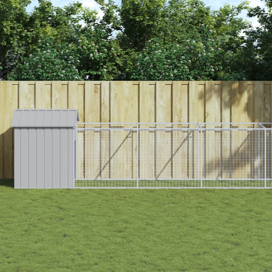 vidaXL Dog House with Run Outdoor Dog Kennel Animal House Galvanized Steel