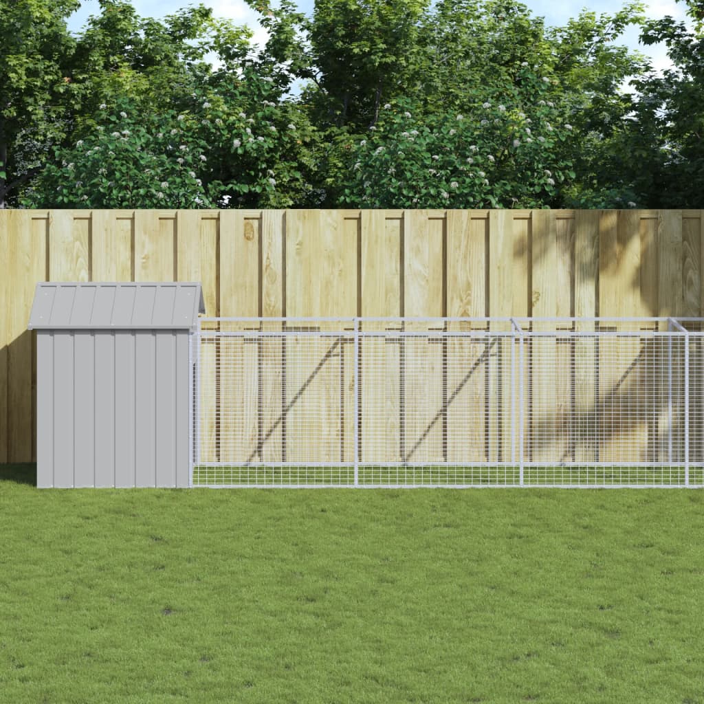 vidaXL Dog House with Run Outdoor Dog Kennel Animal House Galvanized Steel