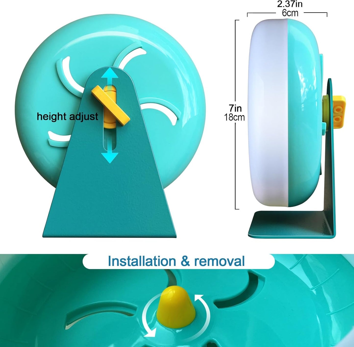 Hamster Silent Wheel, Super-Silent Small Animal Exercise Wheel Accessories, Quiet Hamster Running Wheels with Adjustable Stand for Hamsters,Gerbils,Mice, Small Pet 7In (Blue A)