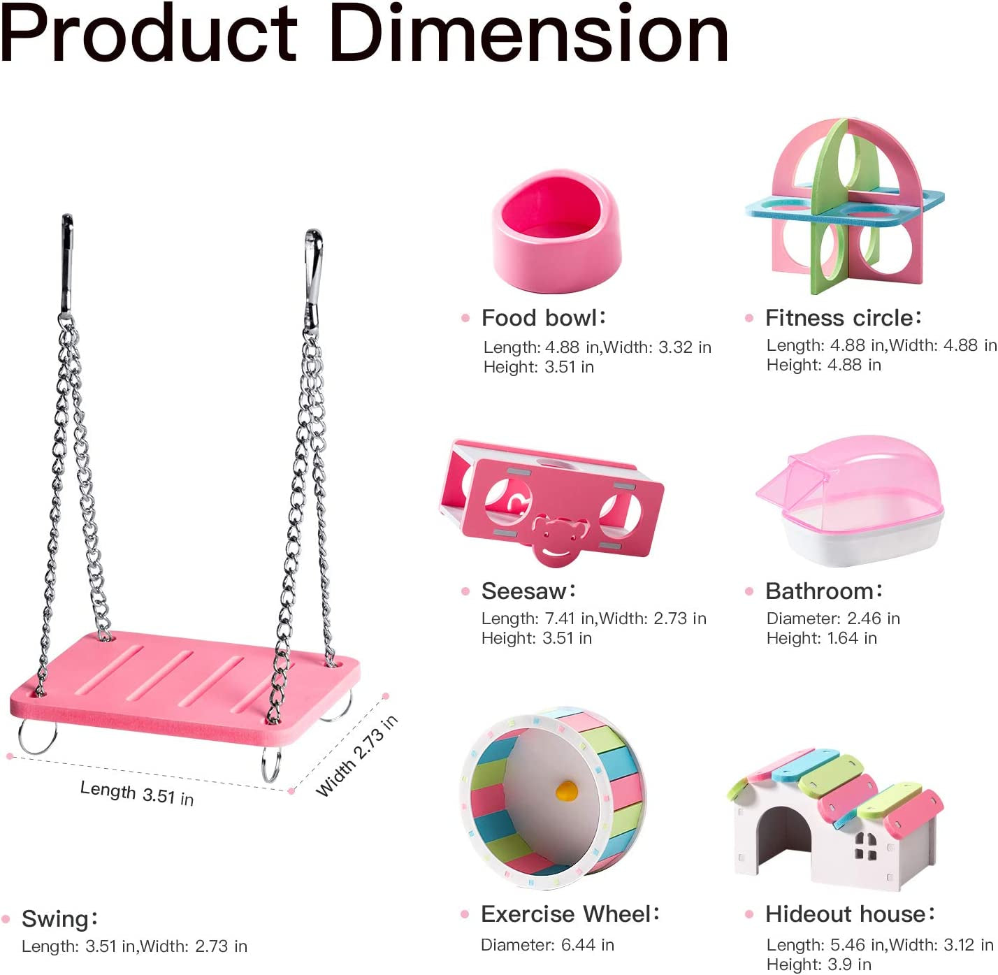 Hamster Exercise Wheel Hamster Chew Toys Hamster Accessories Hamster Houses Plastic Sand Bath 7 Pack - Pink