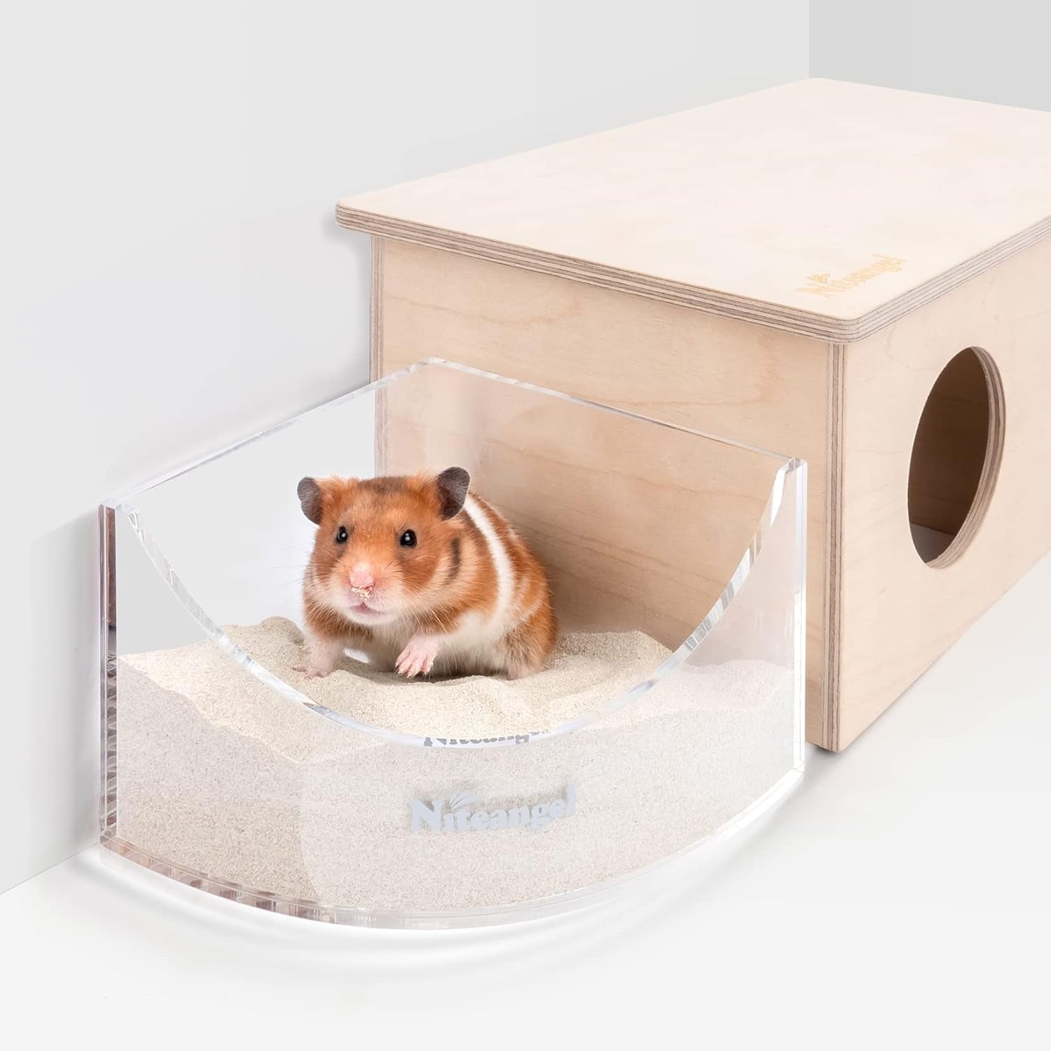 Small Animal Sand-Bath Box - Acrylic Critter'S Sand Bath Shower Room & Digging Sand Container for Hamsters Mice Lemming Gerbils or Other Small Pets (Fan-Shaped, Transparent)
