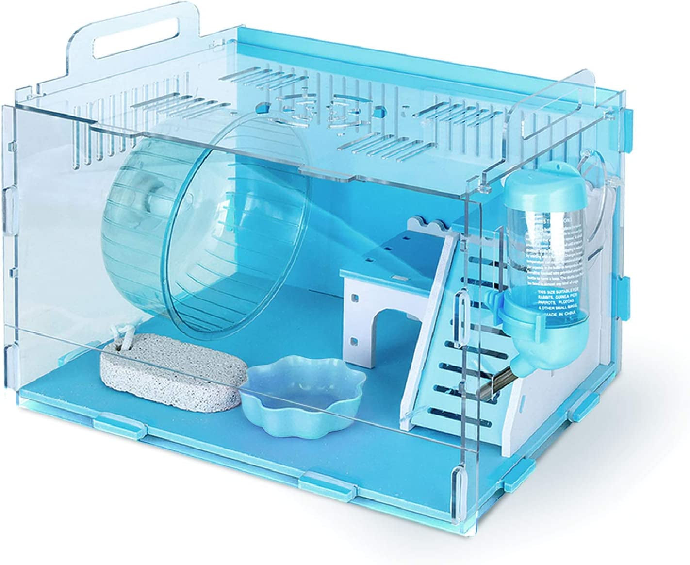 Dwarf Hamster Cage, Hamster Cages and Habitats, Small Animal Cage for Hamsters and Gerbils Includes All Hamster Accessories, 11.8In X 8.7In X 9.1In(Blue)