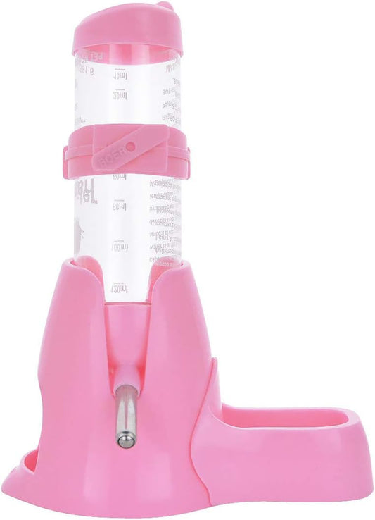 Hamster Water Bottle, Little Pet Automatic Drinking Bottle with Food Container Base Hut Hanging Water Feeding Bottles Auto Dispenser for Small Animals (125Ml,Pink)