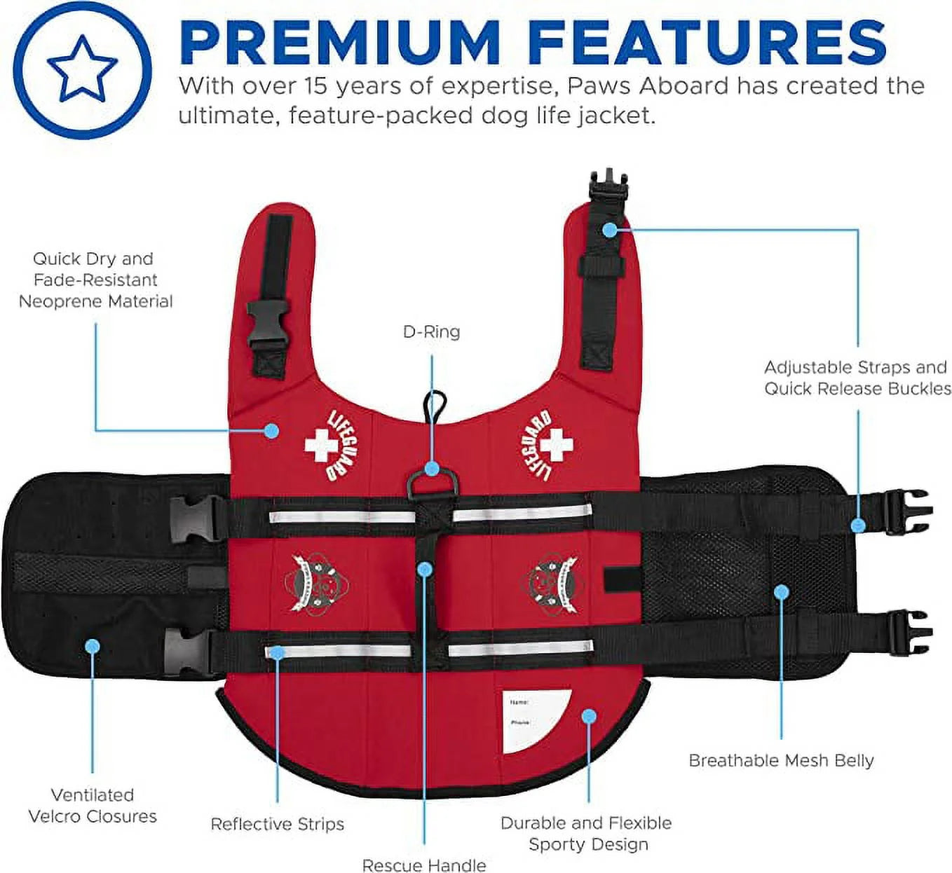 Fido Pet Products R1400 M - Red Lifeguard Neoprene Dog Life Jacket