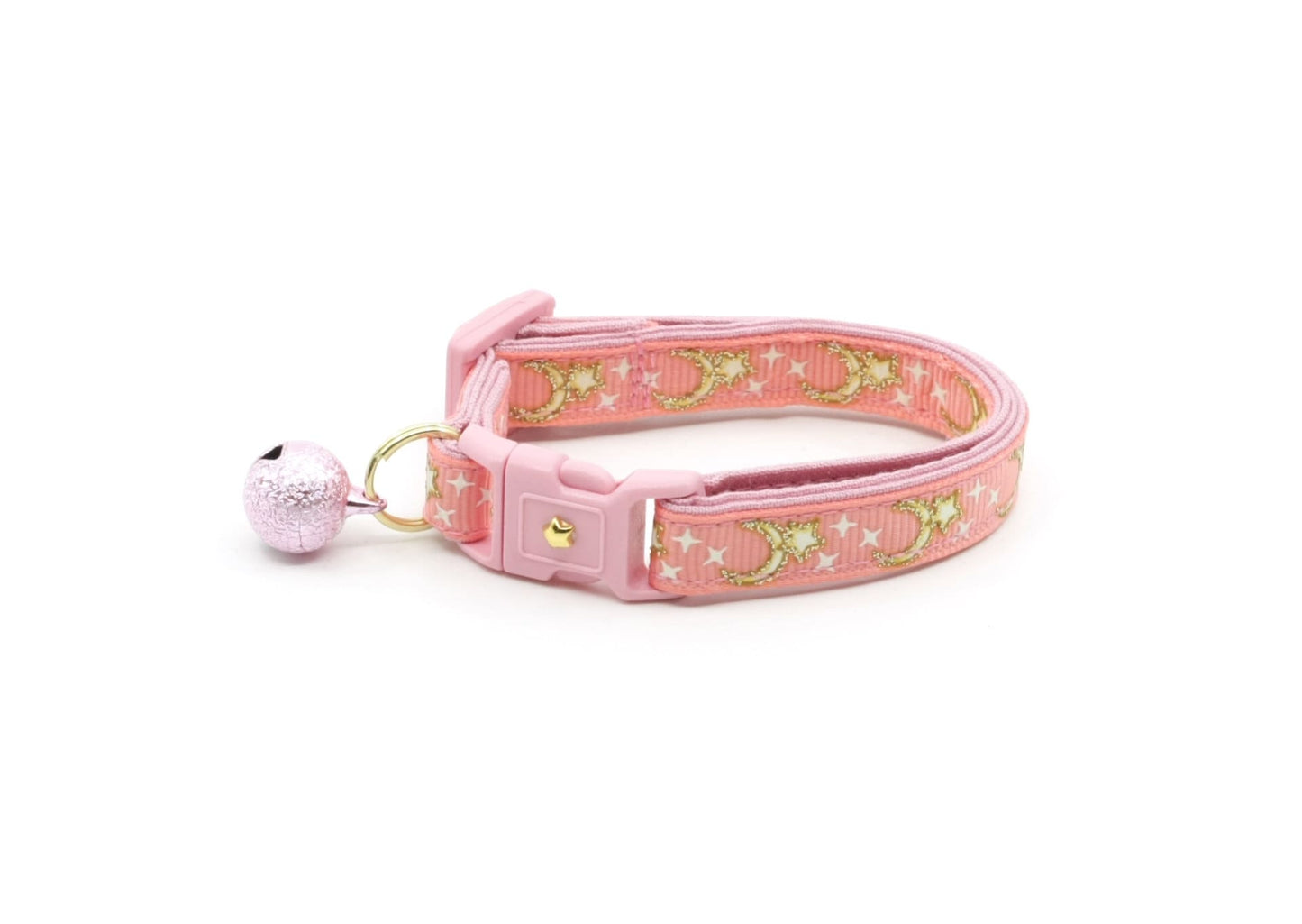 Gold Moons and Stars on Coral Pink Cat Collar