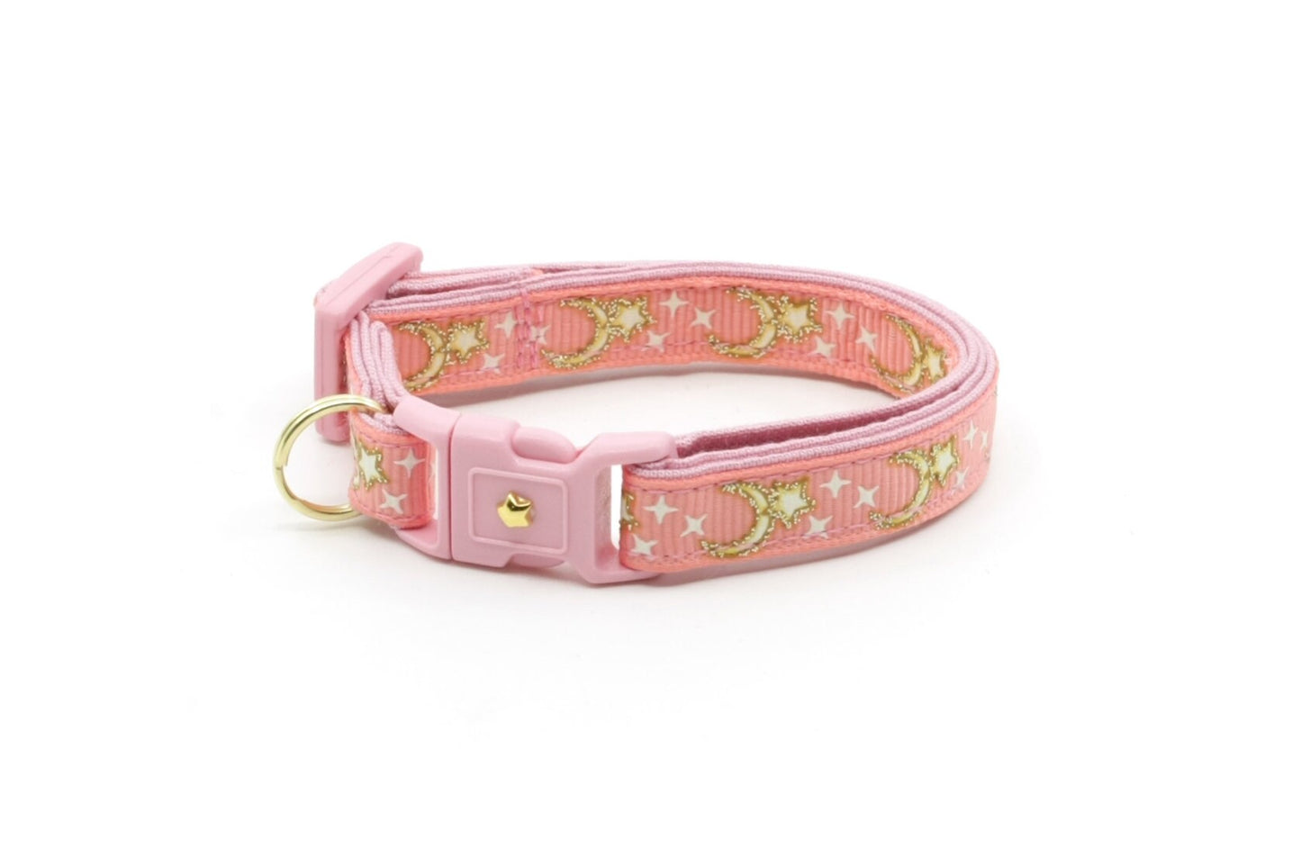 Gold Moons and Stars on Coral Pink Cat Collar