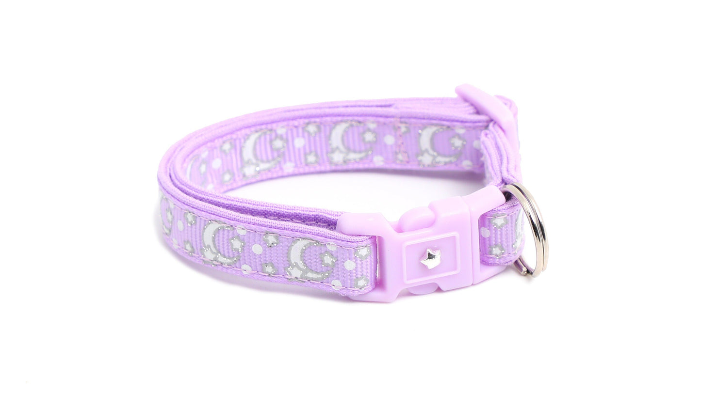Silver Moons and Stars on Pastel Purple Cat Collar