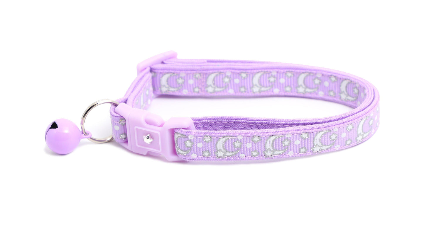 Silver Moons and Stars on Pastel Purple Cat Collar